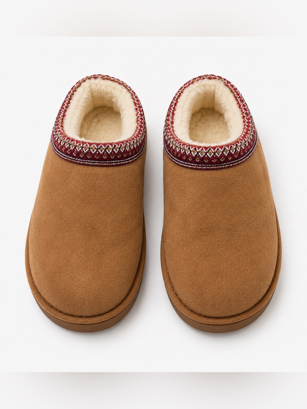 Cozy Suede Slip-On Shearling Lined Slippers - Brown